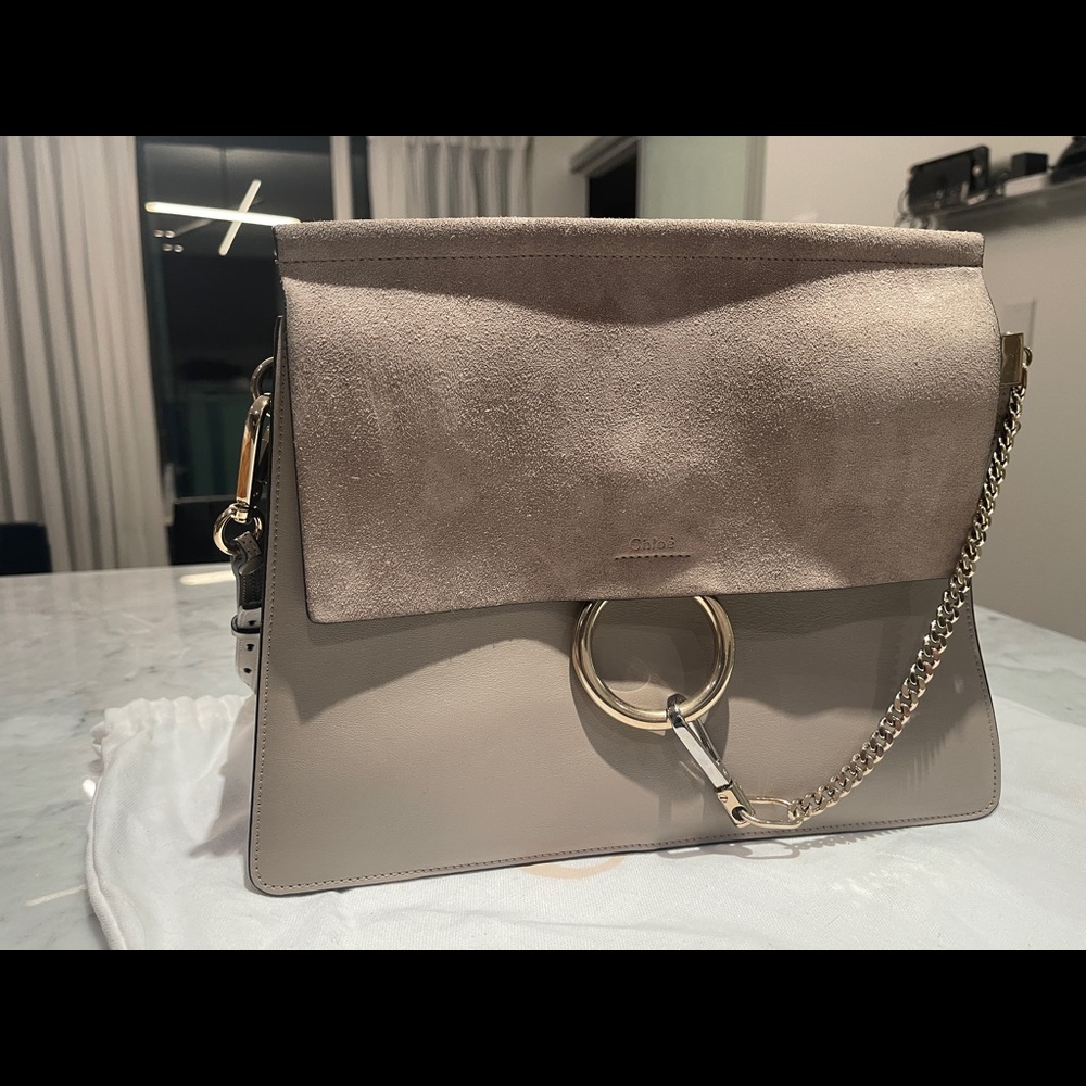Chloe calfskin suede medium Faye shoulder bag Grey* authentic excellent conditio